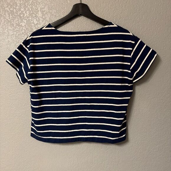 Madewell Striped Crop Boxy Top Size Medium Navy white Women's - Picture 2 of 4